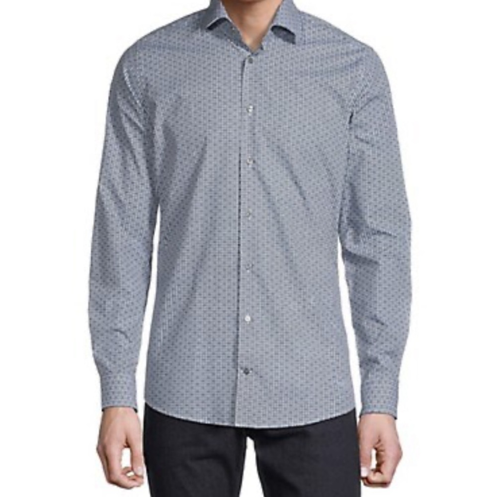 STRELLSON Long-Sleeve Printed Button-Down Shirt SIZE 14.5